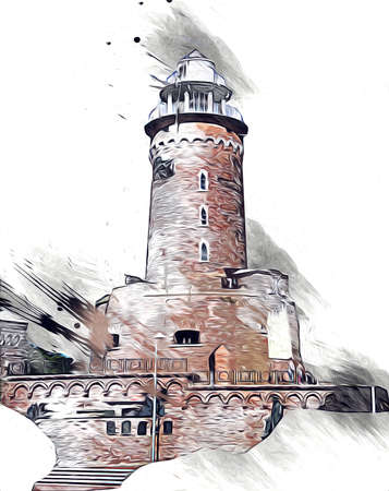 hand drawn watercolor lighthouse illustration art vintage drawing sketchの写真素材