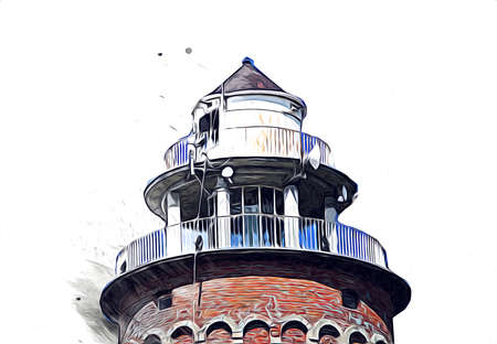 hand drawn watercolor lighthouse illustration art vintage drawing sketchの写真素材