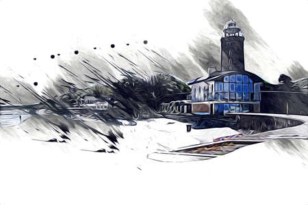 hand drawn watercolor lighthouse illustration art vintage drawing sketchの写真素材