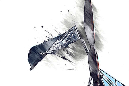 Skull and bones on a pirate flag, art illustration drawing sketch vintageの写真素材