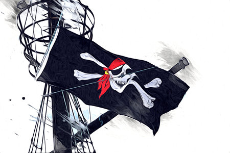Skull and bones on a pirate flag, art illustration drawing sketch vintage