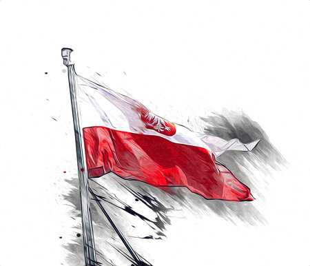 Poland waving flag on isolated background art illustration drawing vintageの写真素材