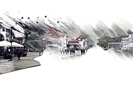 Square and promenade architcture landmark in Sopot art illustration drawingの写真素材