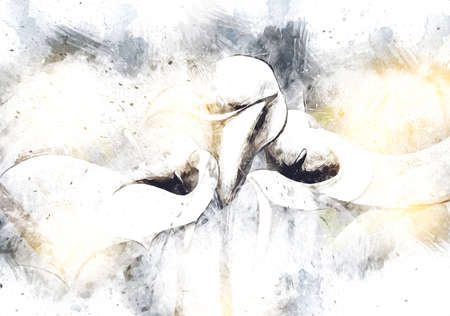 Vintage background with art illustration flower paintingの写真素材