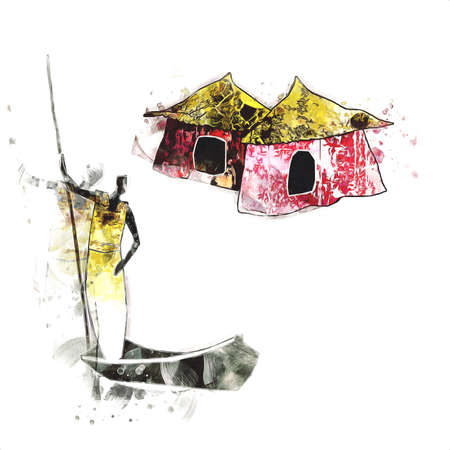 african ethnic retro vintage illustrationの写真素材