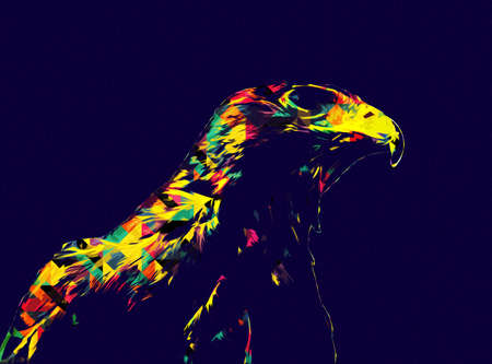 Falcon landing swoop hand draw and paint color on background illustration, hawk vintage retroの写真素材