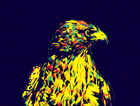 Falcon landing swoop hand draw and paint color on background illustration, hawk vintage retroの写真素材