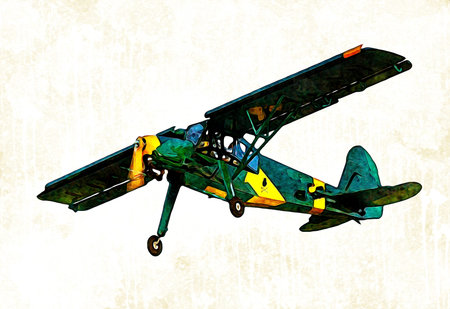 old fighter plane isolated on white background art vintage retro illustration