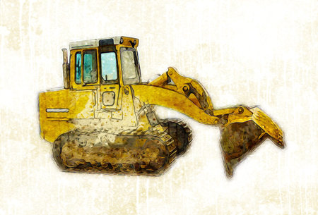 Bulldozer illustration color art grunge drawing vintage