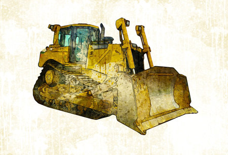 Bulldozer illustration color art grunge drawing vintage