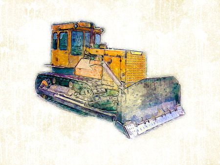 Bulldozer illustration color art grunge drawing vintage