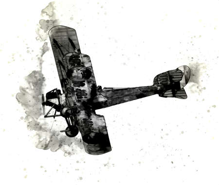 old fighter plane isolated on white background art vintage retro illustrationの写真素材