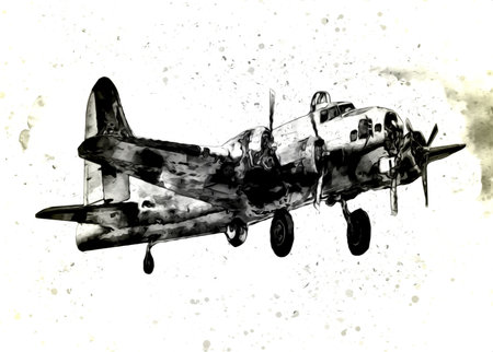 old fighter plane isolated on white background art vintage retro illustration