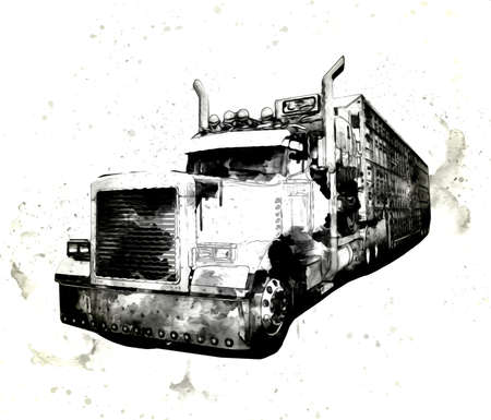 American truck illustration color isolated art vintage retroの写真素材