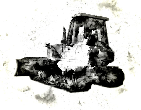 Bulldozer illustration color art grunge drawing vintage