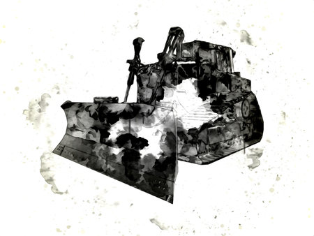 Bulldozer illustration color art grunge drawing vintage