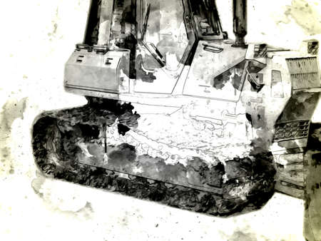 Bulldozer illustration color art grunge drawing vintageの写真素材