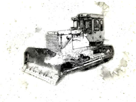 Bulldozer illustration color art grunge drawing vintageの写真素材
