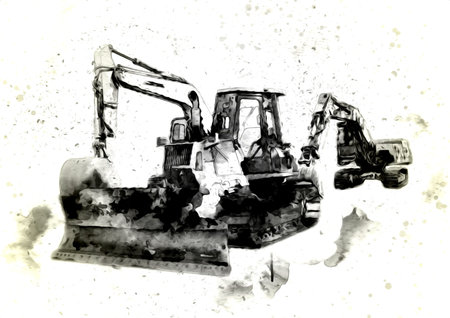 Bulldozer illustration color art grunge drawing vintage