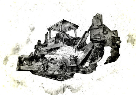 Bulldozer illustration color art grunge drawing vintage
