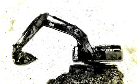 Excavator illustration color isolated art workの写真素材