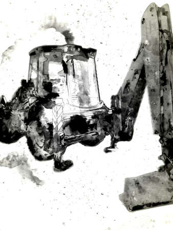 Excavator tractor illustration color isolated art work antique oldの写真素材