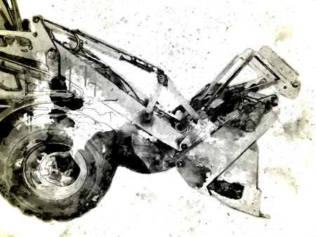 Excavator tractor illustration color isolated art work antique old
