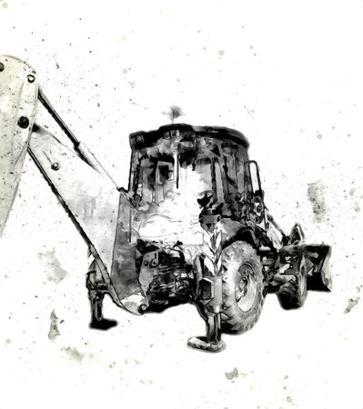 Excavator tractor illustration color isolated art work antique old