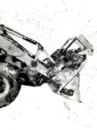 Excavator tractor illustration color isolated art work antique old