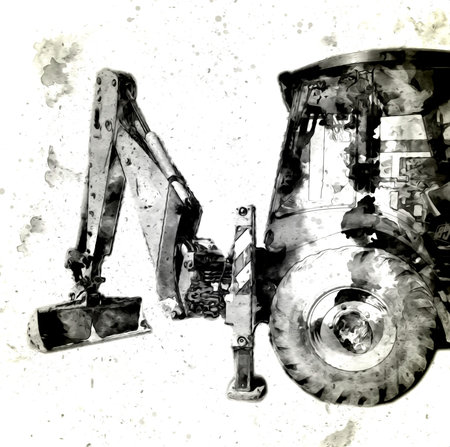Excavator tractor illustration color isolated art work antique old