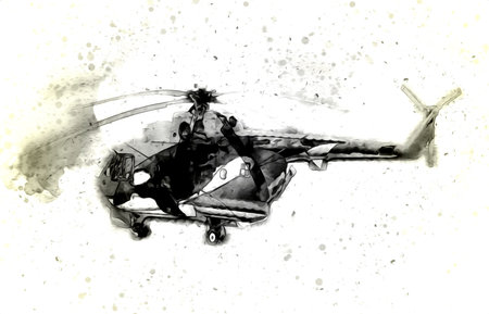 military helicopter drawing illustration art vintage