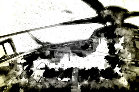military helicopter drawing illustration art vintageの写真素材