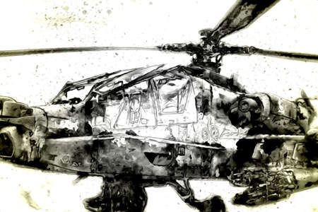 military helicopter drawing illustration art vintageの写真素材
