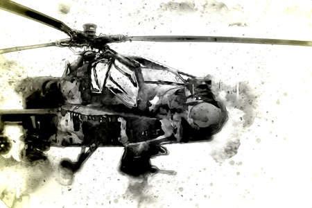 military helicopter drawing illustration art vintageの写真素材