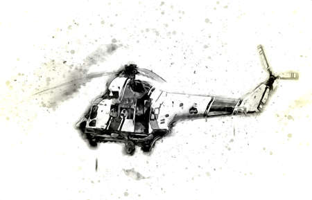 military helicopter drawing illustration art vintageの写真素材