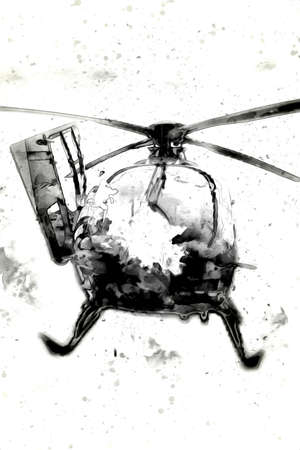 military helicopter drawing illustration art vintageの写真素材