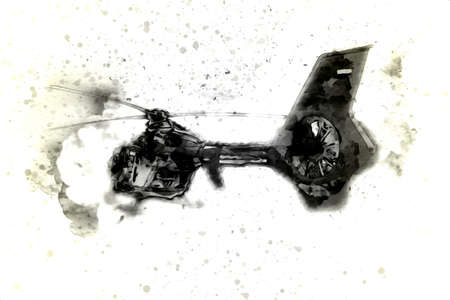 military helicopter drawing illustration art vintageの写真素材