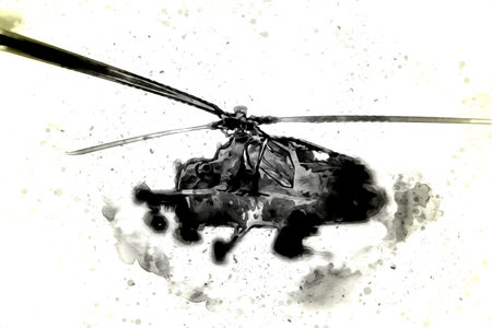 military helicopter drawing illustration art vintage