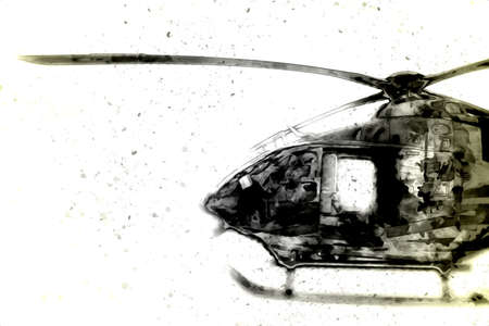military helicopter drawing illustration art vintageの写真素材