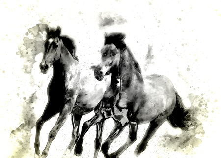 Colorful horse art illustration grunge painting