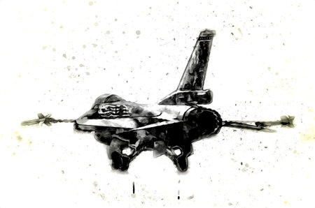 American jet fighter aircraft drawing illustration art vintage