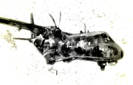 American jet fighter aircraft drawing illustration art vintageの写真素材