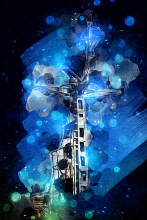 Military radar air surveillance on navy ship, art illustration drawing vintageの写真素材