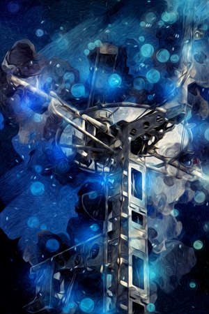 Military radar air surveillance on navy ship, art illustration drawing vintageの写真素材