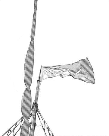 Skull and bones on a pirate flag, art illustration drawing sketch vintageの写真素材