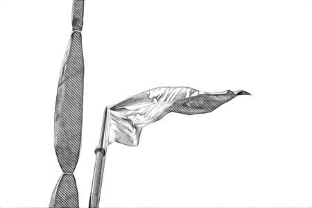 Skull and bones on a pirate flag, art illustration drawing sketch vintageの写真素材