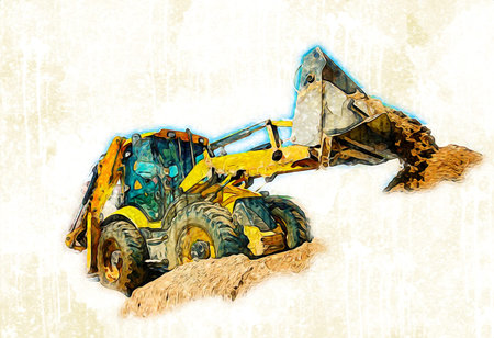 Excavator illustration color isolated art work
