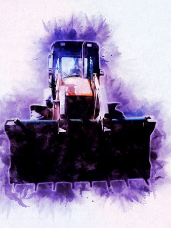 Excavator tractor illustration color isolated art work antique old