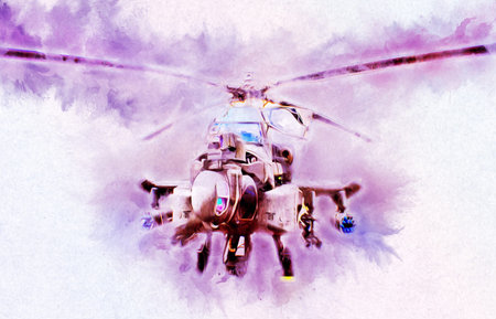 military helicopter drawing illustration art vintage