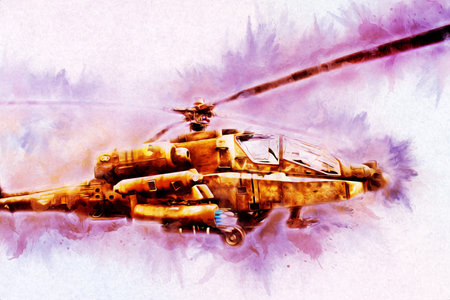 military helicopter drawing illustration art vintage
